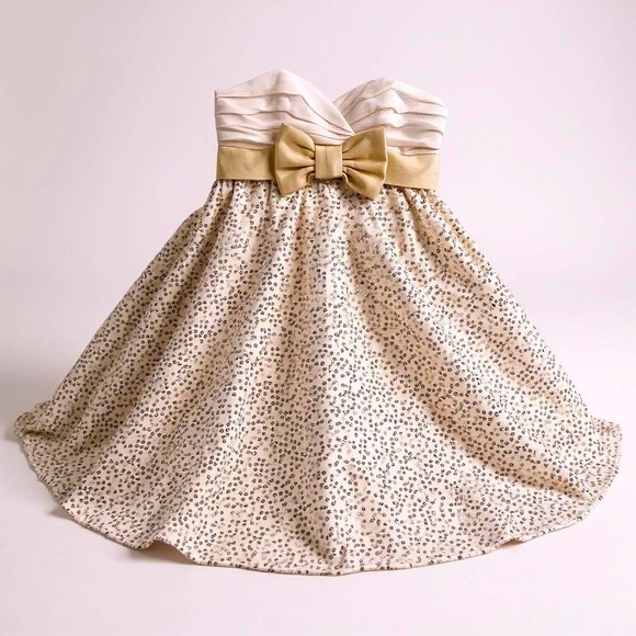 Betsey Johnson Sz 2 Gold/Cream Sweetheart Neck Sequined Party Prom Ball‎ Dress - Picture 6 of 11